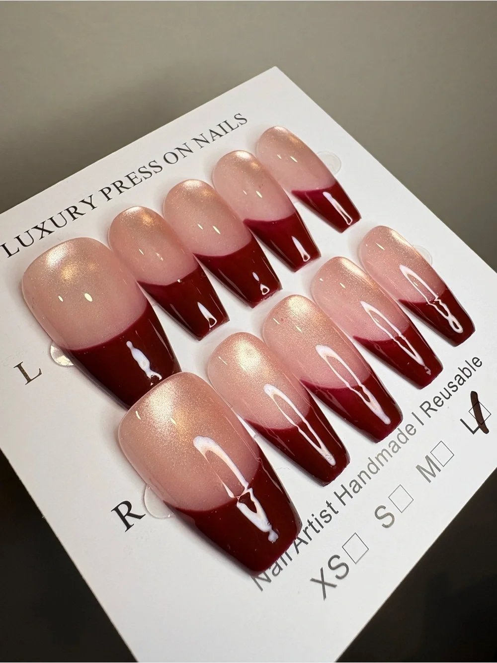 Luxury Pink & Burgundy Ombre Press-On Nails